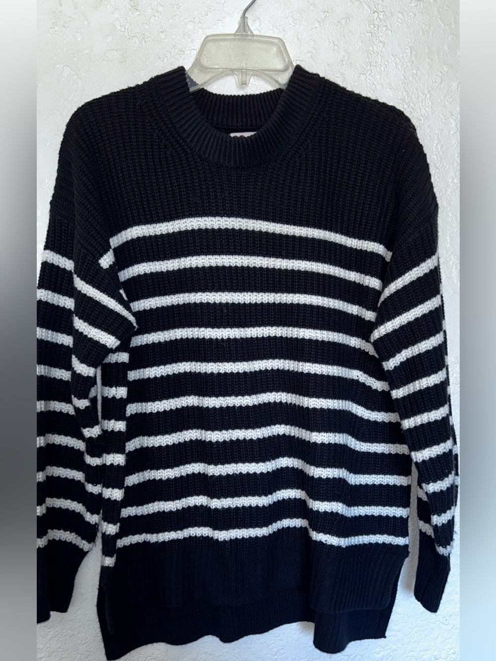 SO Good for life Black & White Striped Crewneck Sweater